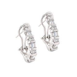 Sterling Silver Baguette Cut CZ Half Hoop Earrings