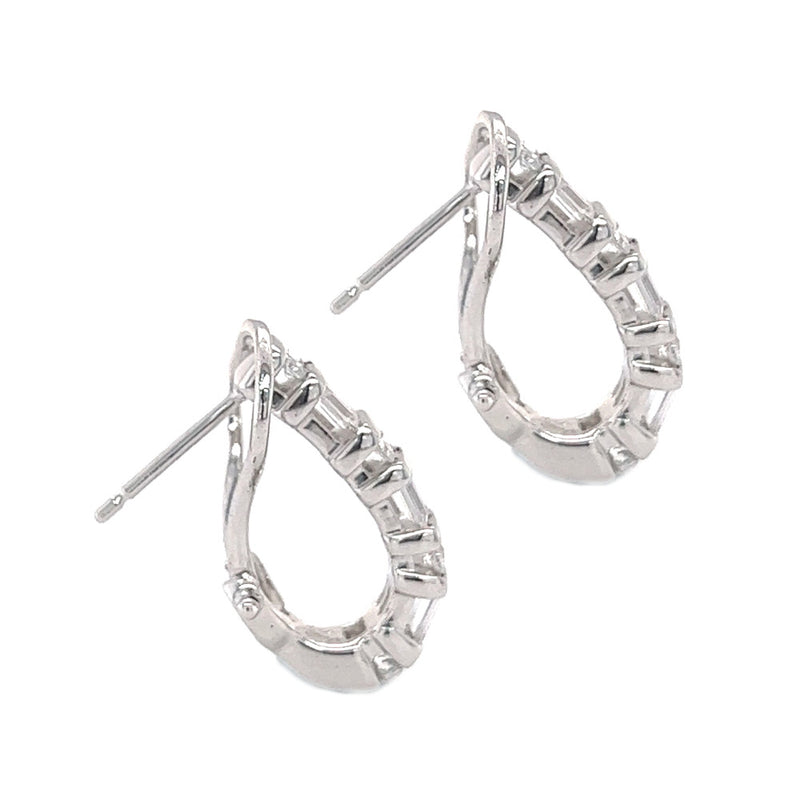 Sterling Silver Baguette Cut CZ Half Hoop Earrings side