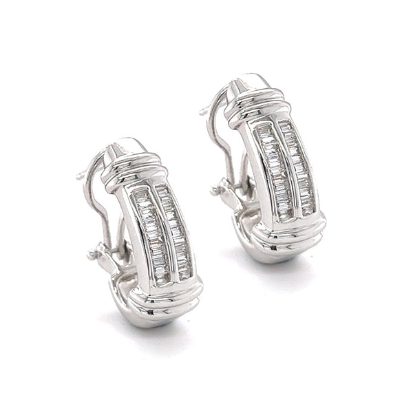 Sterling Silver Baguette Cut CZ Half Hoop Earrings