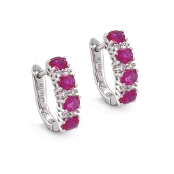 Sterling Silver Red & White CZ Half Hoop Earrings