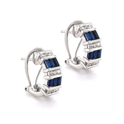 Sterling Silver Mixed Cut Blue & White CZ Half Hoop Earrings