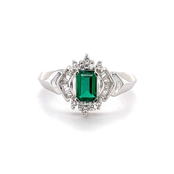 Silver Emerald Green & White CZ Ring