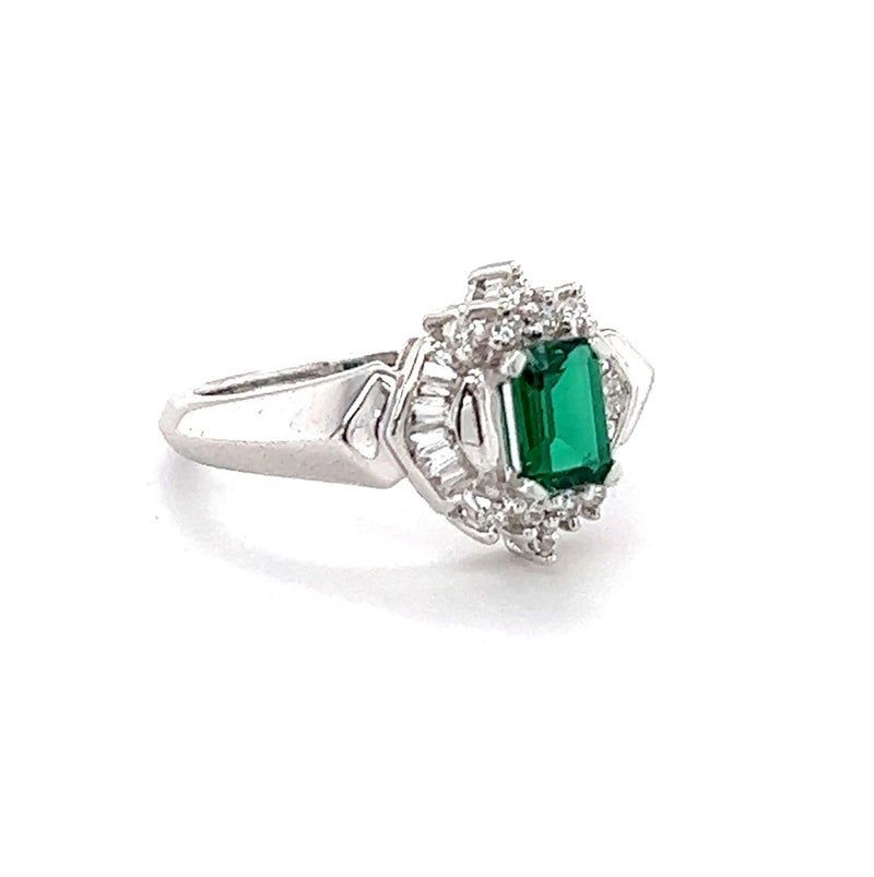 Silver Emerald Green & White CZ Ring