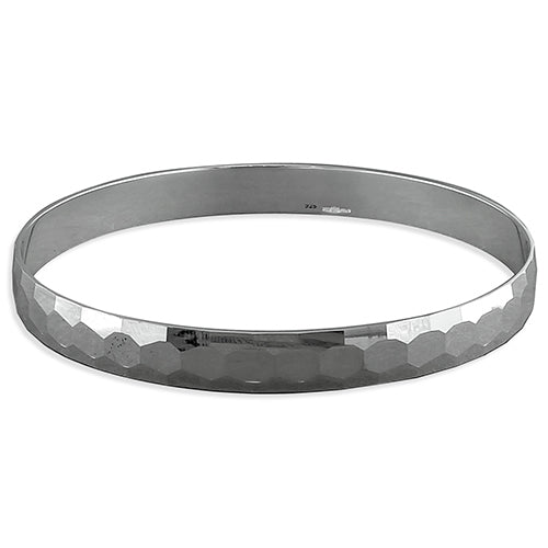 Sterling Silver 8mm Beehive Faceted Slave Bangle