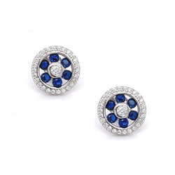 Sterling Silver Blue & White CZ Daisy Halo Earrings