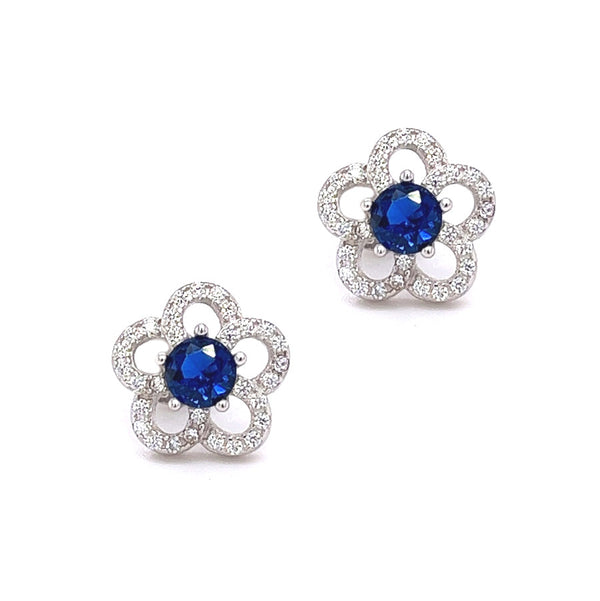 Sterling Silver Blue & White CZ Daisy Stud Earrings