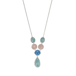 Sterling Silver Rose Quartz with Blue & Aqua Chalcedony Necklace