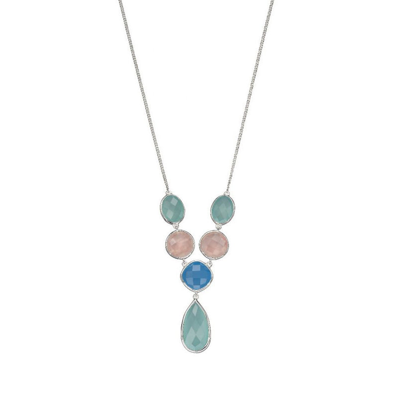 Sterling Silver Rose Quartz with Blue & Aqua Chalcedony Necklace