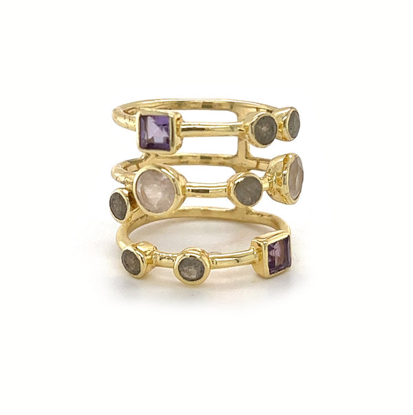 Sterling Silver 14k Gold Plated Multi Gem Ring