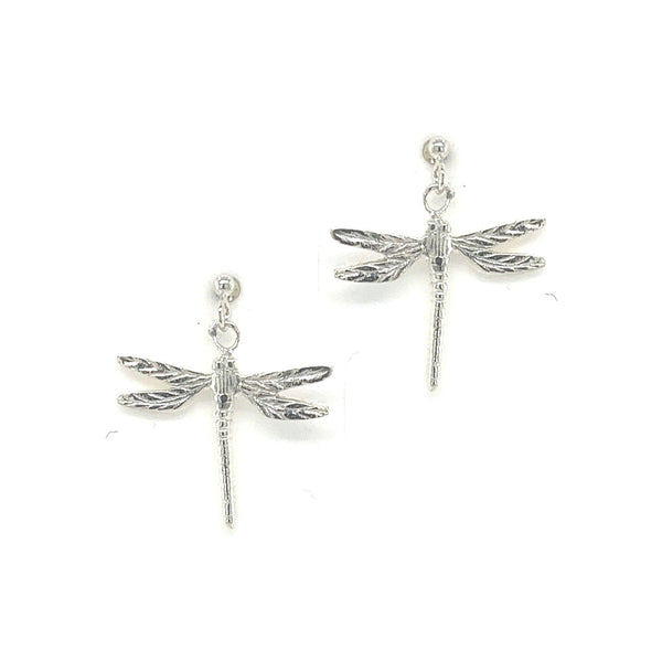 Silver Dragonfly Drop Earrings