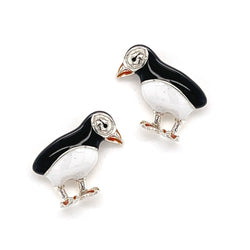 Silver Enamel Puffin Stud Earrings