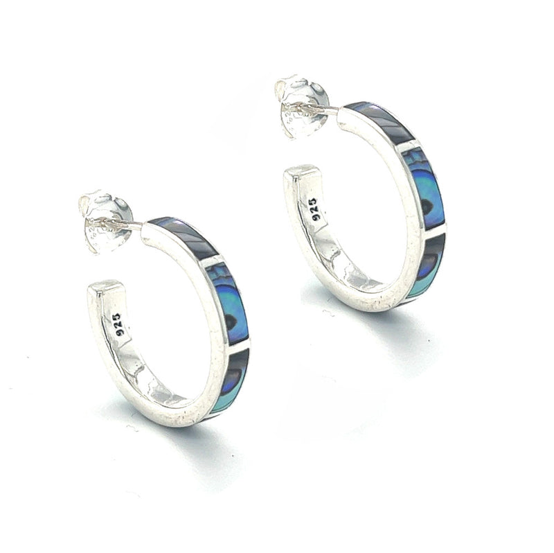 Sterling Silver Paua Shell Hoop Earrings