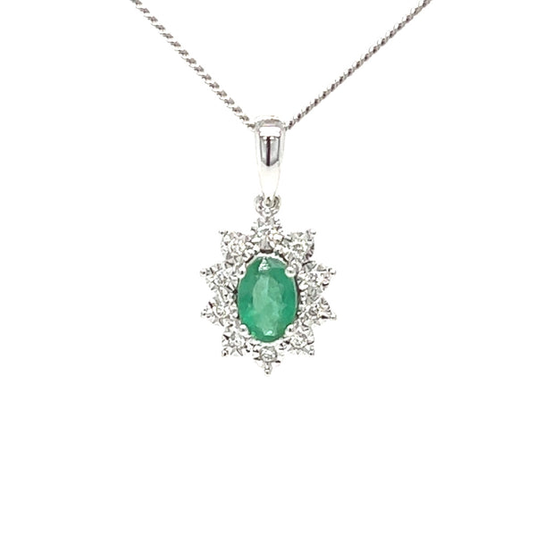 Emerald & Diamond Illusion Set Oval Cluster Necklace