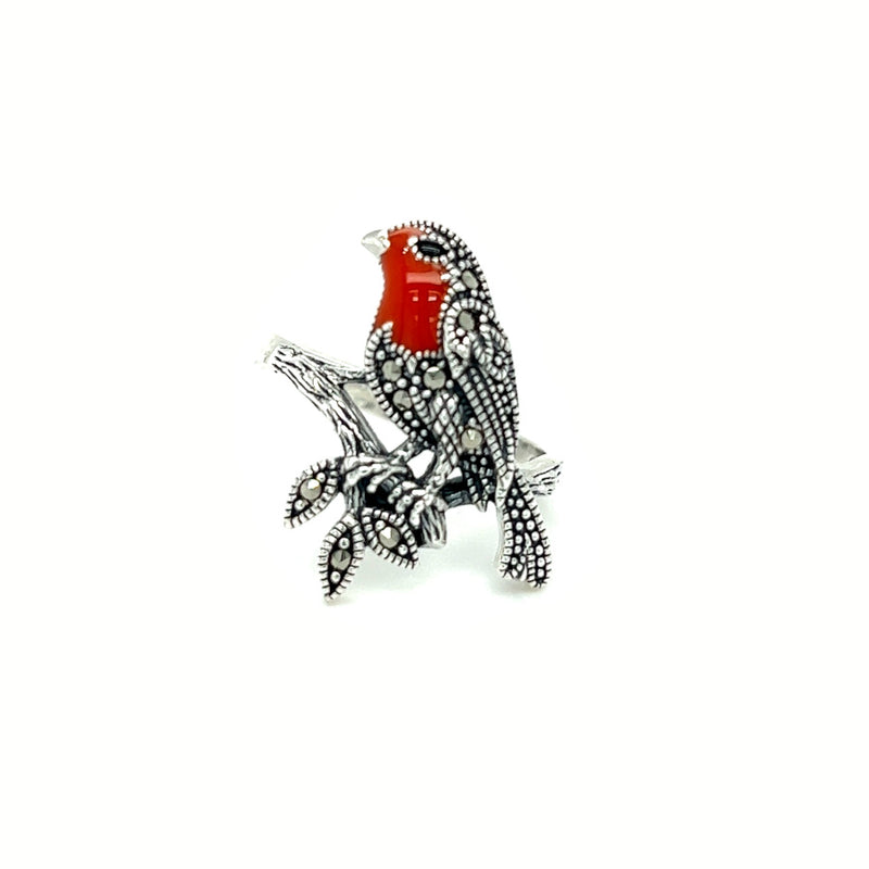 Silver Marcasite Enamelled Robin Ring