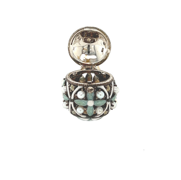 Sterling Silver Aqua & White Enamel Egg Pendant