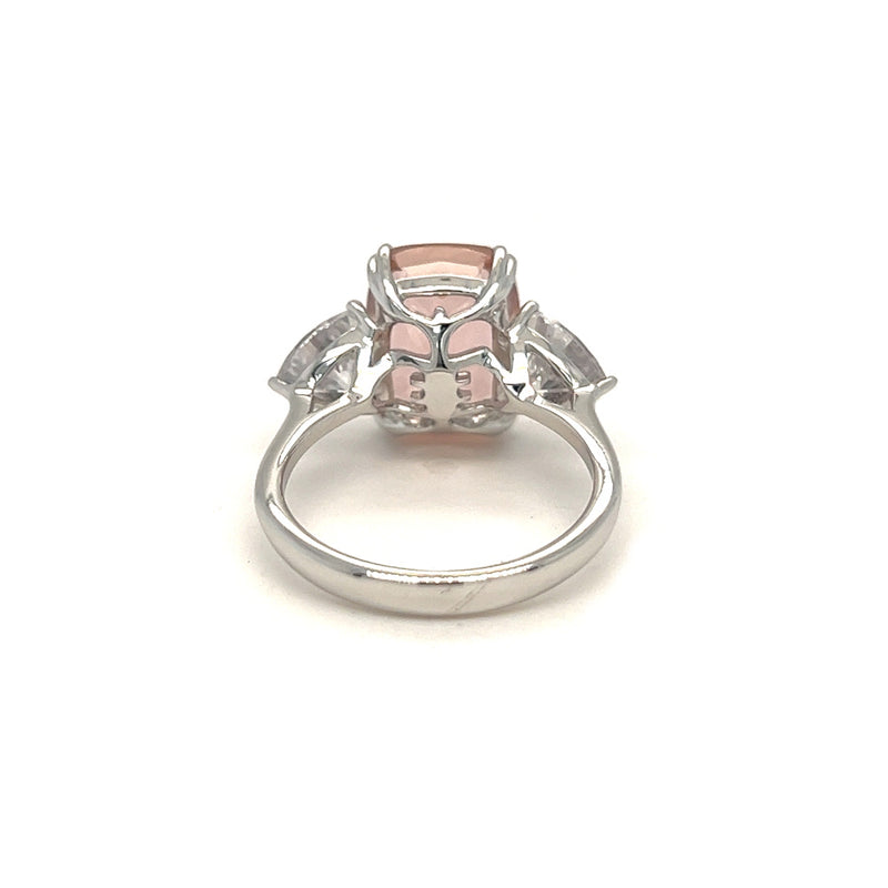 Sterling Silver Pink & White CZ Trilogy Ring rear