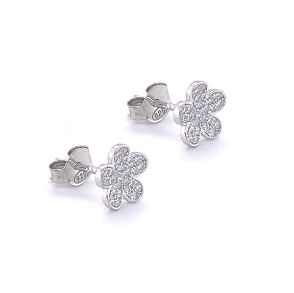 Silver CZ Flower Stud Earring