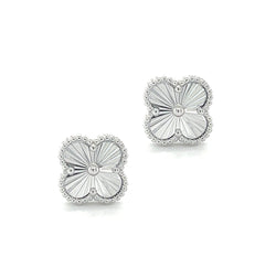 Silver Faceted Flower Stud Earrings