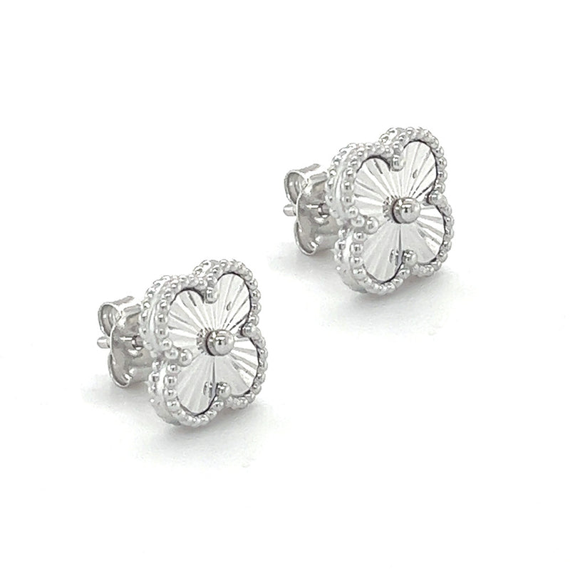 Silver Faceted Flower Stud Earrings side