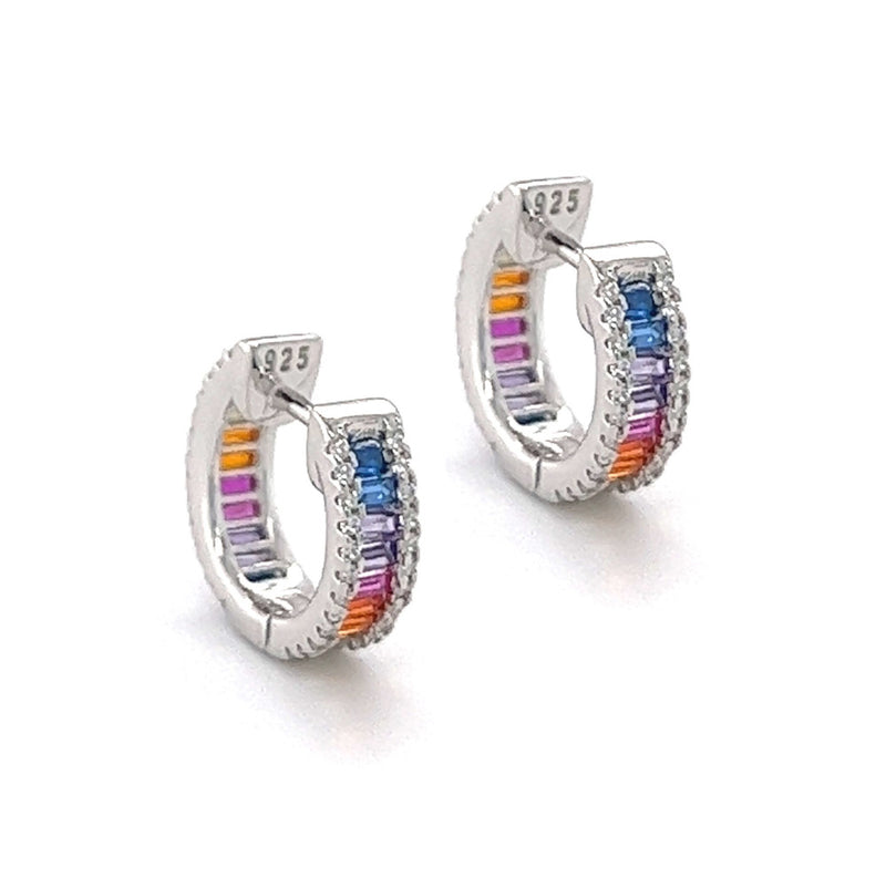 Silver Rainbow CZ Huggy Earrings