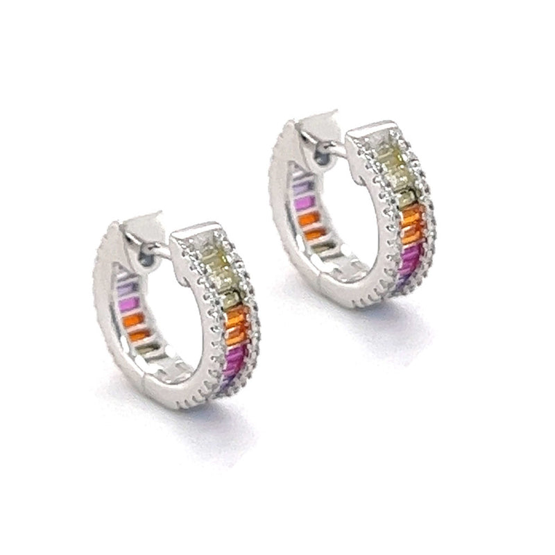 Silver Rainbow CZ Huggy Earrings