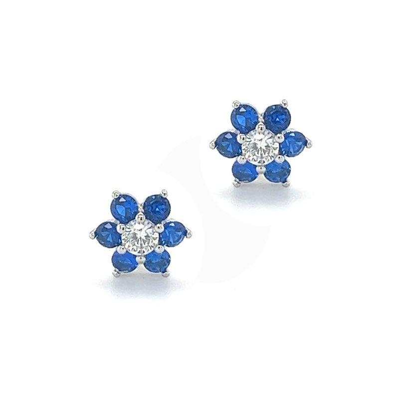 Silver Blue & White CZ Daisy Stud Earring