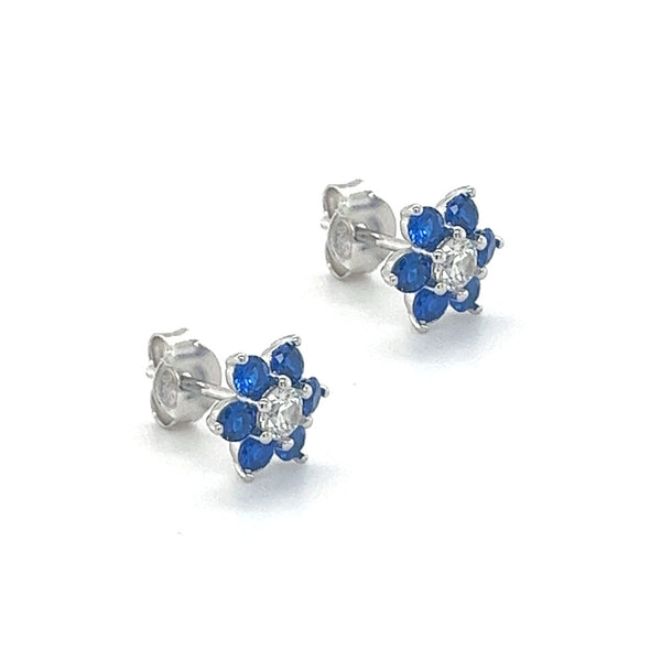 Silver Blue & White CZ Daisy Stud Earring side