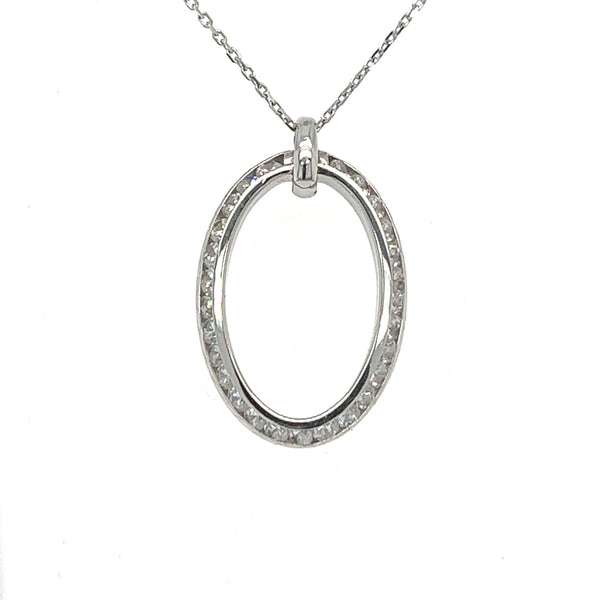 9ct White Gold Open Oval CZ Necklace