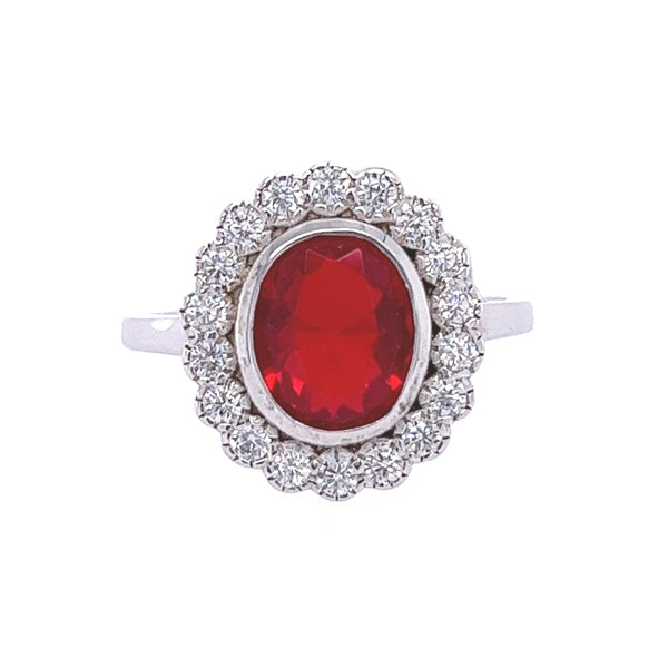 Silver CZ Vintage Style Rubover Red Ring